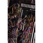 dancing woman outlined in neon against black