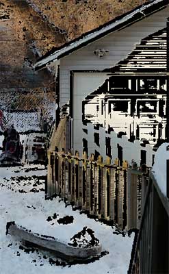 a shadowy snow scene, changed to partially look like an ink drawing